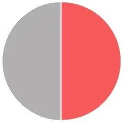 A pie chart showing a gray and red circle divided in half.